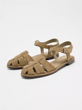 Zara Olive-Tan Suede Fisherman Ankle-Strap Sandals